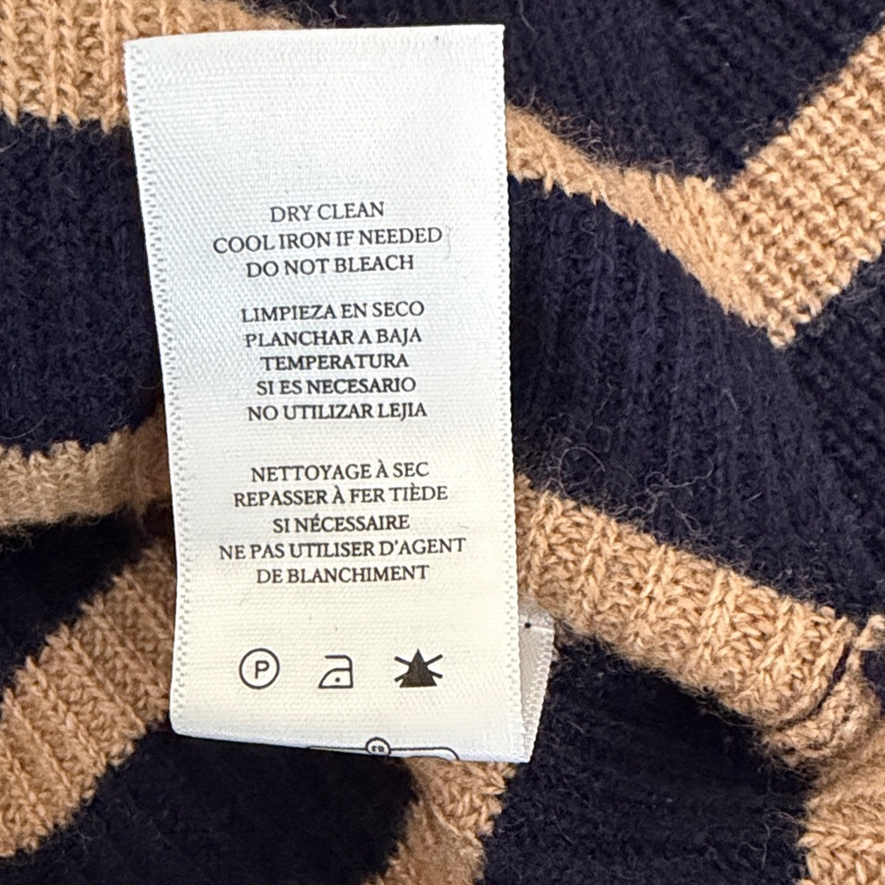 Rails Harris Wool Cashmere Polo Sweater in Camel Navy Stripe Size L - Picture 15 of 15